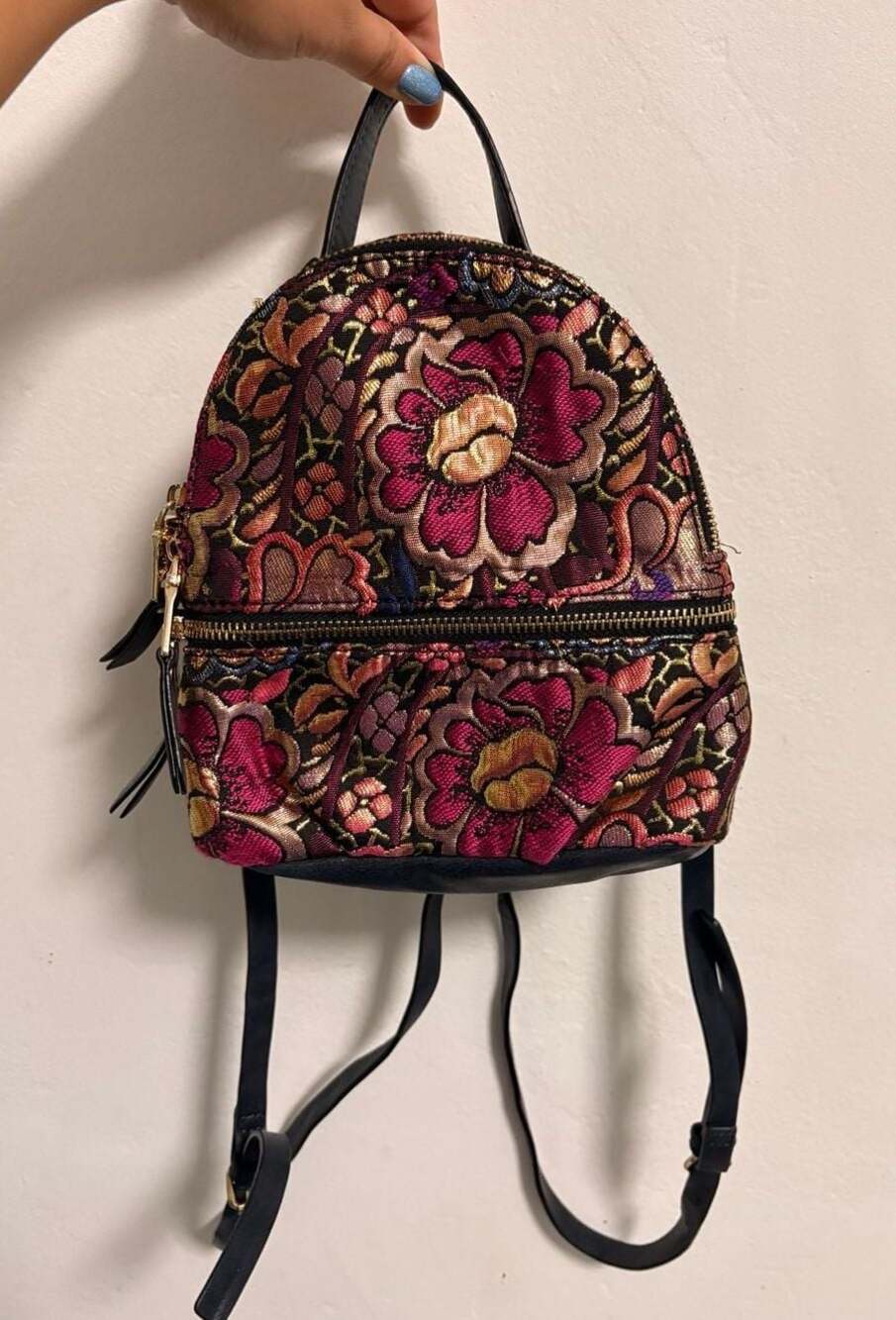 Steve Madden Floral Backpack Purse Small Metallic Embroidered Boho Artsy